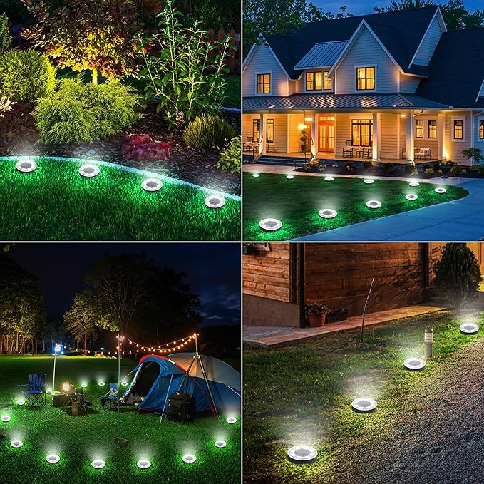 Joomer Solar Ground Lights, 4 Pack 8 LED Solar Lights Outdoor Waterproof IP68 Disc Light Landscape Lighting Garden Light for Patio Pathway Lawn Yard Driveway Walkway(White)