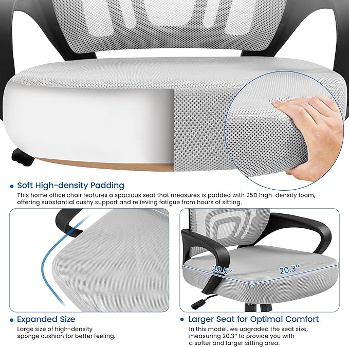 Yaheetech Ergonomic Office Chair Mid Back Computer Chair Mesh Desk Chair with Lumbar Support Armrest Executive Rolling Swivel Adjustable Task Chair for Adults, Grey