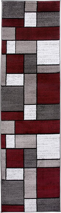 Rugshop Modern Geometric Boxes Red Area Rug, Carpet with Jute Backing for Hallway, Entryway, or Laundry Room, 2' x 7'2"