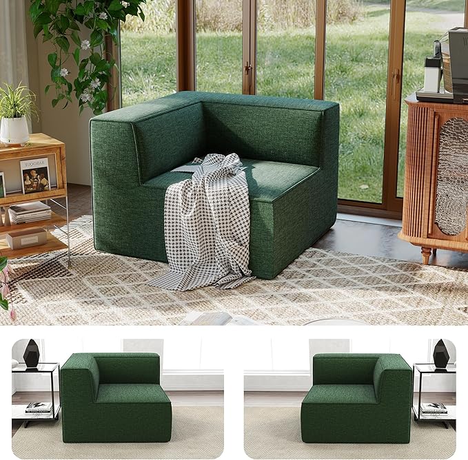 38“ Modular Sectional Sofa Convertible Cube Couch Seat Set, Combine L-Shaped U-Shaped, Free Assembly, Space-Saving for Living Room, Thick Foam Fabric Chenille Green (Only Corner)