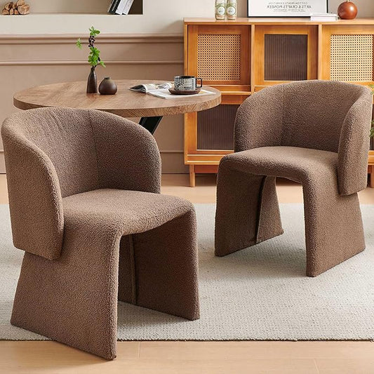 Barrel Dining Kitchen Chairs Set of 2, Modern Mid Century Living Room Chairs Upholstered Round Backrest Accent Side Chairs Comfortable for Dining Room, Cafe,Brown