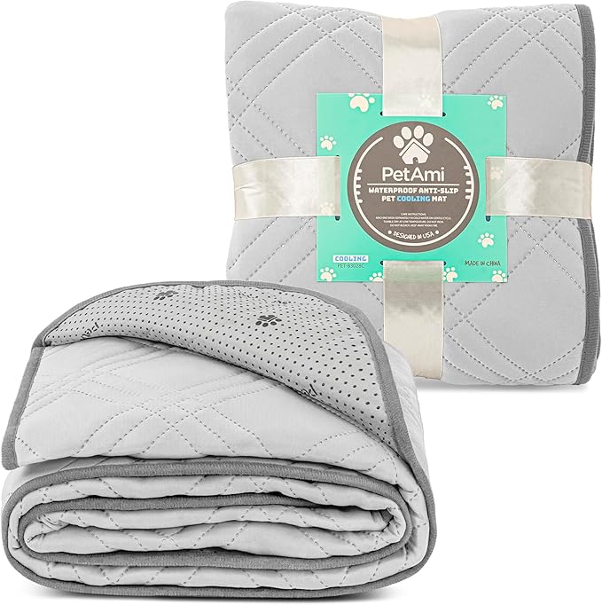 PetAmi Waterproof Cooling Mat for Dog, Premium Pet Cooling Blanket for Bed Crate, Anti Slip Indoor Dog Cool Pad for Sleeping, Q-MAX Small Medium Sofa Couch Cover Mat for Cat, Light Grey, 29x40