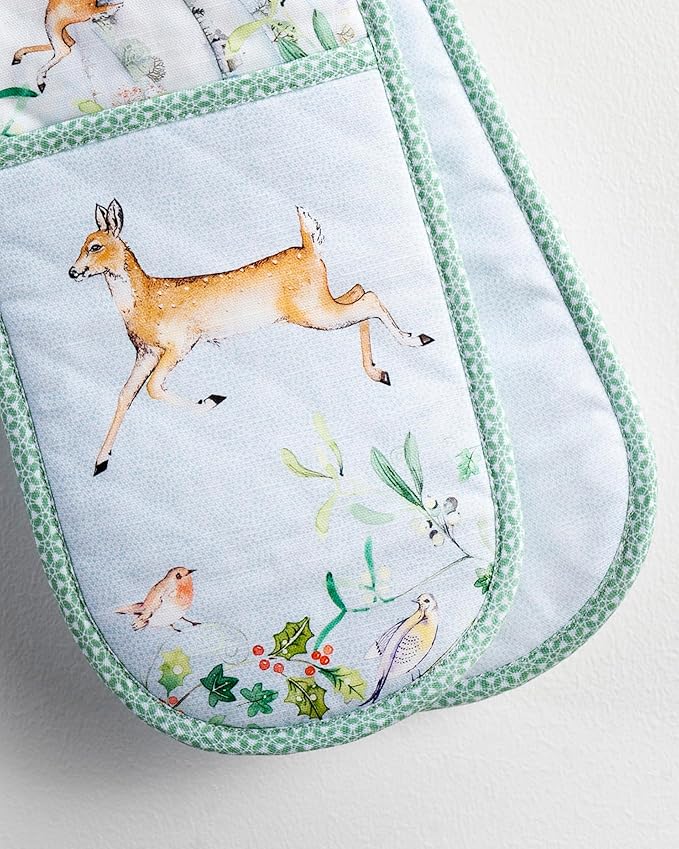 Maison d' Hermine Double Oven Mitt (7" x 35") 100% Cotton Heat Resistant BBQ Cooking Gloves with Loop for Thanksgiving Christmas Decorations Baking Cooking Barbeque Handling Hot Pan (Snowy World)