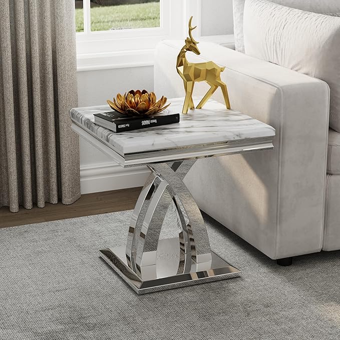 AUZ Silver Coffee Table Set of 2, Living Room Table Set with X- Shape Design Polished Stainless Steel Frame