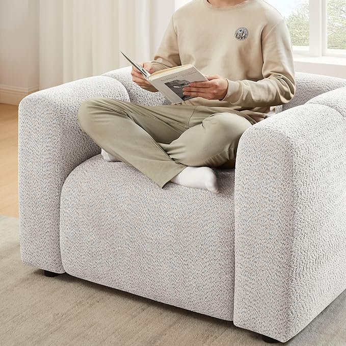 VANOMi Modular Sectional Sofa Set Oversized Cloud Couch with 95" Sofa & 42" Armchairs Living Room Furniture Set Boucle Upholstered Oversized Couch with Pillows 1 Sofa+2 Chairs