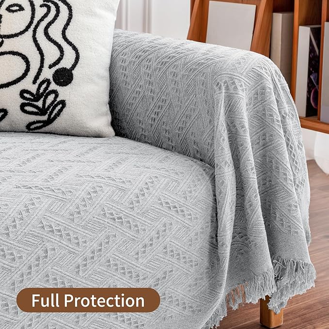 Deep Dream Sofa Cover, Sectional Couch Covers, Couch Covers for 3 Cushion Couch, Couch Cover for Dogs, Geometrical Jacquard Fabric Sofa Cover (Medium, 71" x 91", Light Grey)