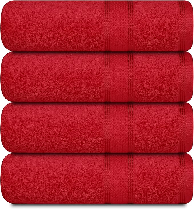 Casa Lino Red Bath Towels Set of 4 (54" x 27") - Large Bathroom Towel Set - 100% Cotton Towels for Bathroom - Highly Absorbent & Quick Dry Bath Towel Multipack - New Apartment Essentials