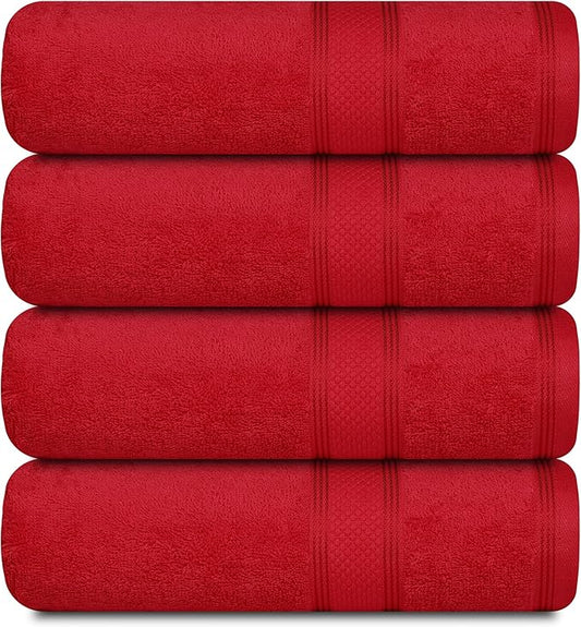 Casa Lino Red Bath Towels Set of 4 (54" x 27") - Large Bathroom Towel Set - 100% Cotton Towels for Bathroom - Highly Absorbent & Quick Dry Bath Towel Multipack - New Apartment Essentials