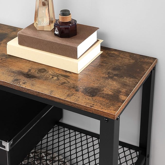VASAGLE 40" Industrial Console Table, 3 Tier Entryway Table with Storage Shelf, Narrow Sofa Tables for Living Room, Hallway, Entrance Hall, Corridor, Bedroom, Rustic Brown and Black ULNT81BX