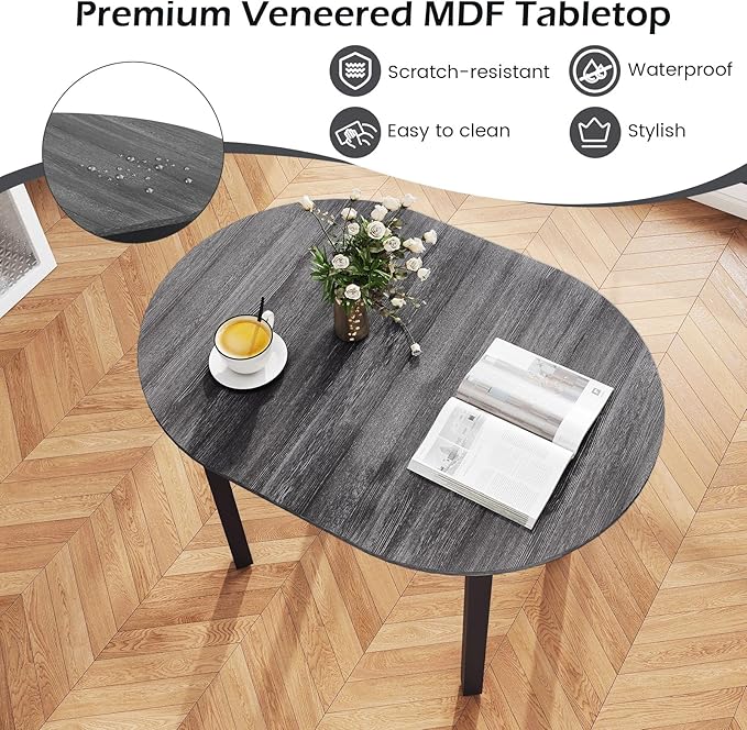 Giantex 43" Wooden Dining Table for 2-4 People, Oval Kitchen Table w/Rubber Wood Legs, Farmhouse Dining Room Desk for Small Place Apartment, Home Office Living Room Furniture, Load 260 LBS