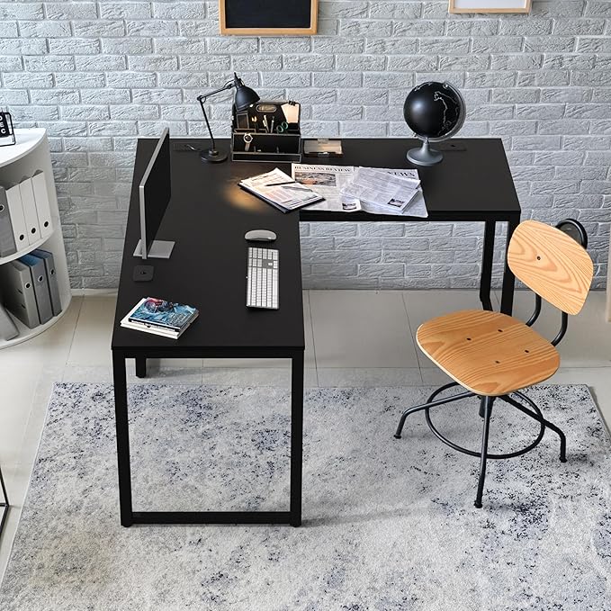 SHW 55 x 60 Inches Commercial-Grade L-Shape Corner Office Computer Desk, Black