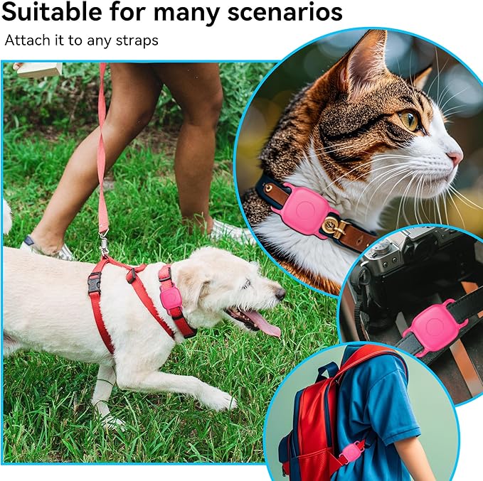 2-Pack Dog Collar Holder for Tile Life360 Mate (2024) 2022 Tracker, Waterproof Silicone Cover Full-Body Protective Case for Tile Mate Tracker Cat Collar, Ultra Durable, Scratch Resistant, Pink Punch