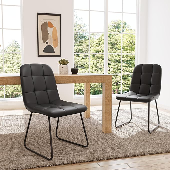 Dining Chairs Set of 4, Modern Kitchen Faux Leather Dining Room Chair for Kitchen Living Dining Room (4 Black)