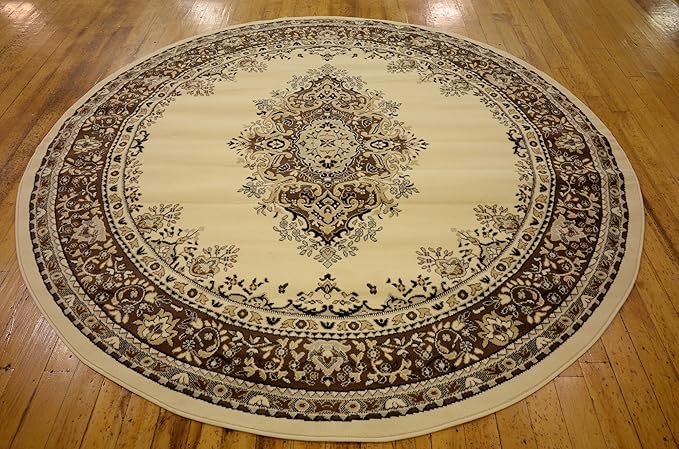Unique Loom Reza Collection Traditional Persian Style Area Rug, 8' 0" x 8' 0", Ivory/Brown