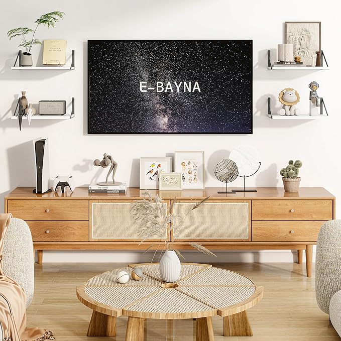 Heimlove 12 Inch Deep Floating Shelves for Wall, 16W x 12D Wide White Floating Shelves Heavy Duty Wall Mounted Shelves, Wood Shelves for Living Room Bedroom Bathroom Kitchen- Set of 4