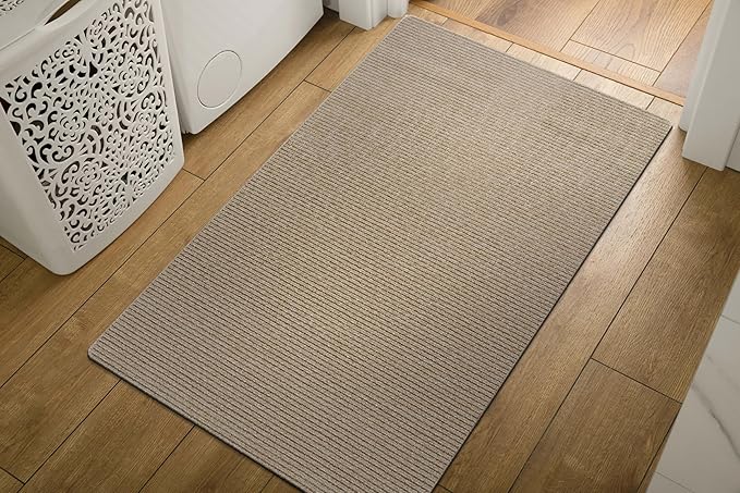 Non Slip Beige Solid Rubber Back Thing Landing Mat for Staircase 3x3 for Entryway, Rug for Bathroom, Stain Resistant Easy Cleaning Non Shedding Carpet Beige 3 x 3