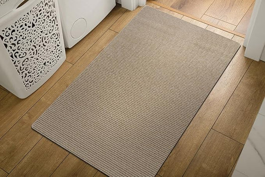 Non Slip Beige Solid Rubber Back Thing Landing Mat for Staircase 3x3 for Entryway, Rug for Bathroom, Stain Resistant Easy Cleaning Non Shedding Carpet Beige 3 x 3