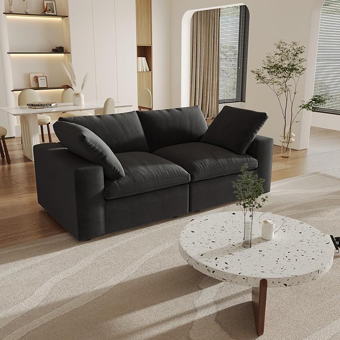 Cloud Modular Sectional Sofa Couch,80.3" Convertible Couches Lovesofa for Living Room,Minimalist Deep Sofa Couches,Sofa Covers Washable&Replaceable(Black)