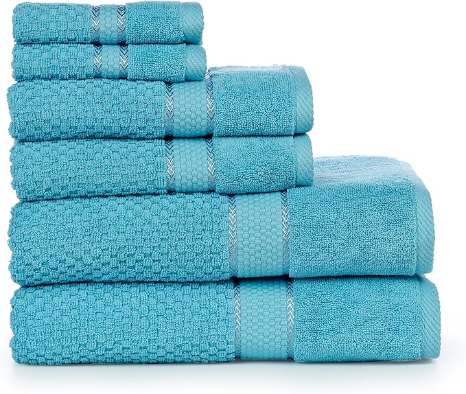 Ample Decor Towels for Bathroom, 6 Pieces Gift Set,100% Cotton Soft Quick Dry, 2 Bath Towels, 2 Hand Towels, 2 Wash Cloths - for Hotel, Spa, Gym - Sky Blue
