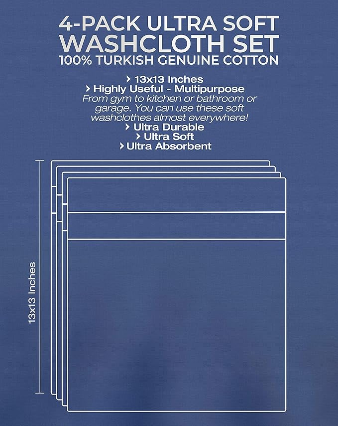 American Veteran Towel, 100% Cotton Turkish Washcloths for Bathroom Essentials 4 Pack, Soft Absorbent Wash Cloths Quick Drying Small Towels Washrags, Red