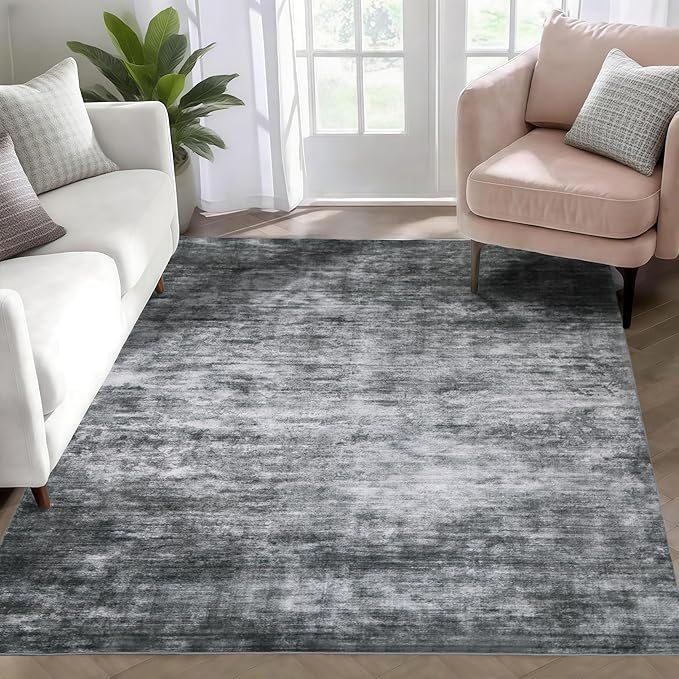 WILLSUN Washable Area Rugs, 4x6 Non-Slip Boho Large Area Rugs for Living Room, Bedroom, Machine Washable Vintage Rug, Indoor Floral Print Carpet for Home Decor, Kid & Pet Friendly Mat