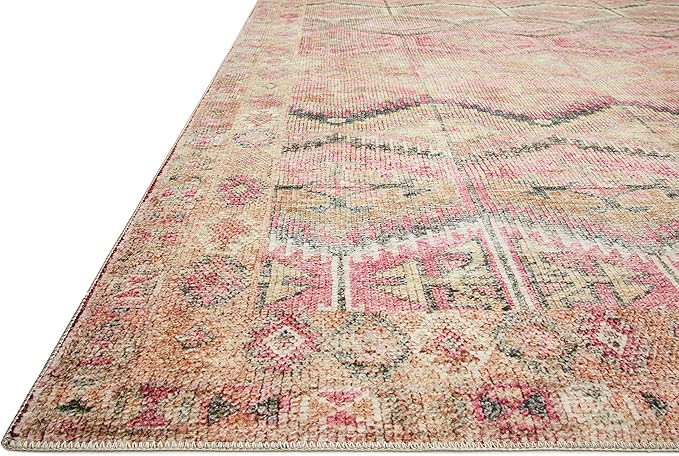 Loloi Layla Collection LAY-17 Pink/Lagoon 2'-3" x 3'-9" .13" Thick Accent Rug, Soft, Durable, Vintage Inspired, Distressed, Low Pile, Non-Shedding, Easy Clean, Printed, Living Room Rug