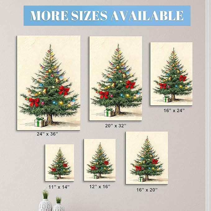 Framed Christmas Pictures Wall Decor,Vintage Pine Tree Prints,Winter Christmas Canvas Wall Art Decoration for Bedroom Bathroom Living Room Rustic Xmas Holiday Gifts (Christmas Tree 9, 11'' X 14'')