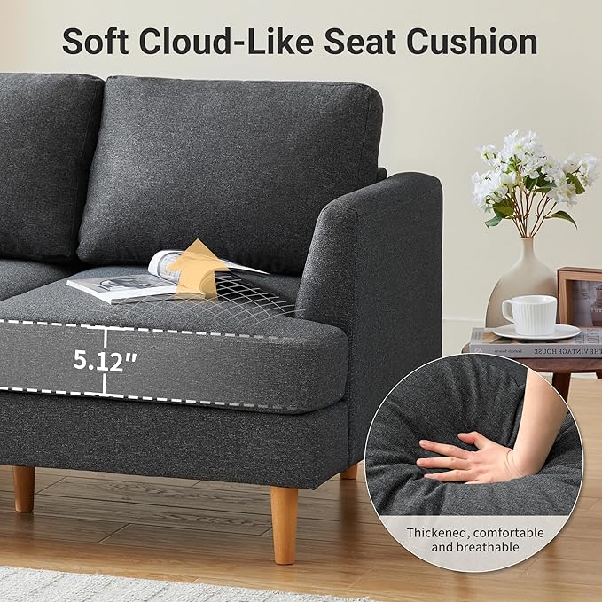 Loveseat Sofa 56" Mid Century Modern Small Couches for Small Spaces Love Seat with 2-Seat Upholstered Cushion Sofa Couches for Bedroom, Living Room, Apartment (Dark Grey)