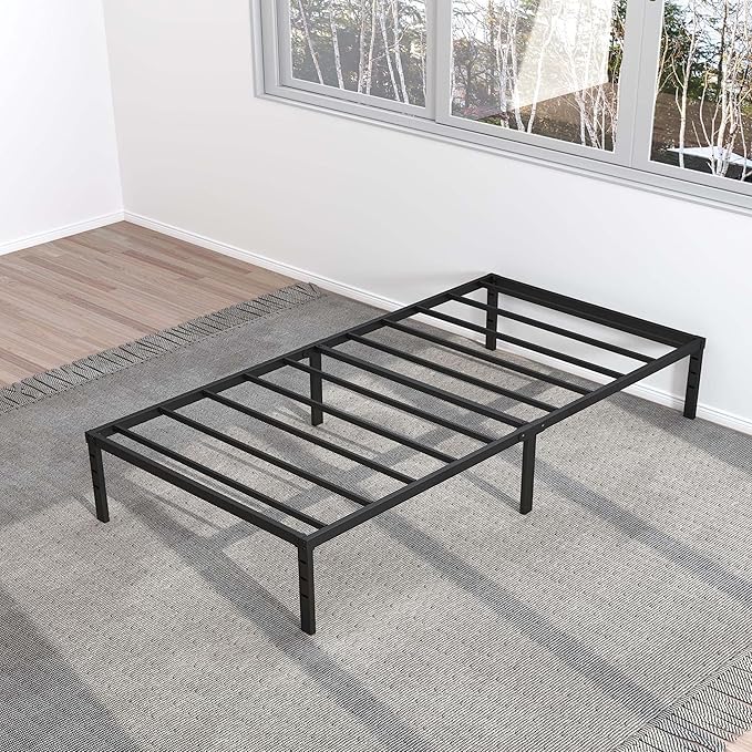 12 Inch Twin Bed Frame No Box Spring Needed, Heavy Duty Metal Platform Bed Frame Twin Size Support Up to 2500 lbs, Easy Assembly, Noise Free, Black