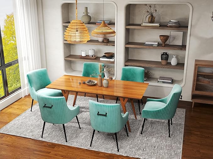 Velvet Dining Chairs Set of 8,Green Upholstered Living Room Chairs with Black Metal Legs, Modern Tufted Accent Chairs for Living Room, Study Room, Kitchen