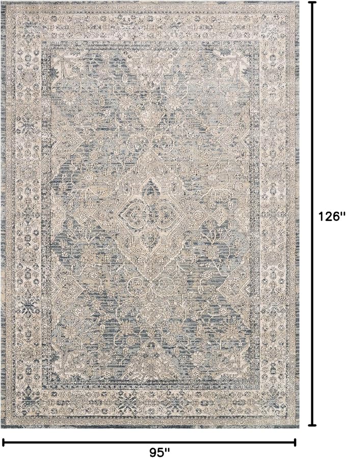 Loloi Teagan Collection TEA-04 Sky/Natural 7'-11" x 10'-6" Area Rug, Large, Soft Neutral Rug, High-Traffic for Living Room, Bedroom, Home Office, Dining Area