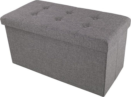 Storage Ottoman - 30-Inch Folding Tufted Footrest, Linen Chest, or Bench with Removable Bin for Living Room, Bedroom, or Dorm by Lavish Home (Gray)