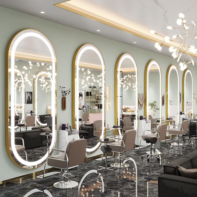 FENNIO Modern Oval Wall Mounted 80" x 36" LED Full Body Mirror with Lights, 3 Color Lighting, Tempered Glass