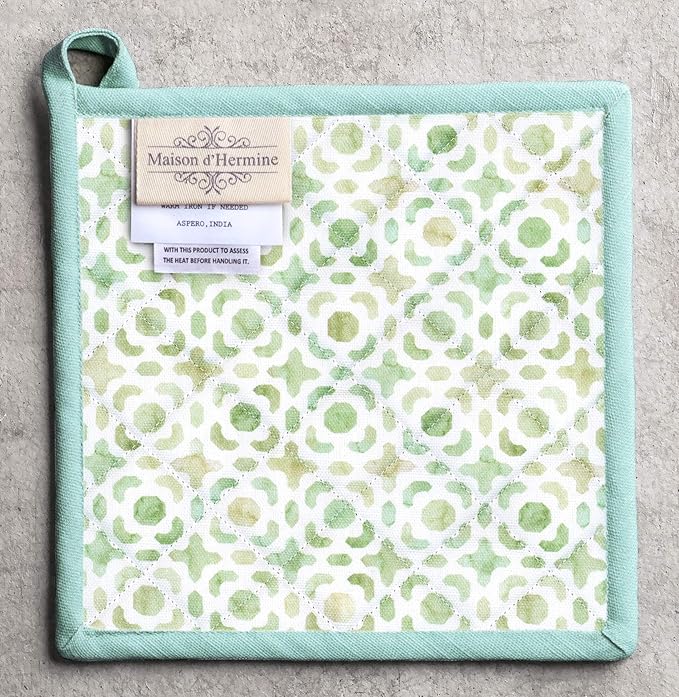 Maison d' Hermine Pot Holders Set 100% Cotton Heat Resistant Potholders 8" x 8" Hot Pads with Loop BBQ, Cooking, Baking, Grilling, Kitchen, Handling Hot Pans Spring/Summer (Pack of 2, Just Floral)