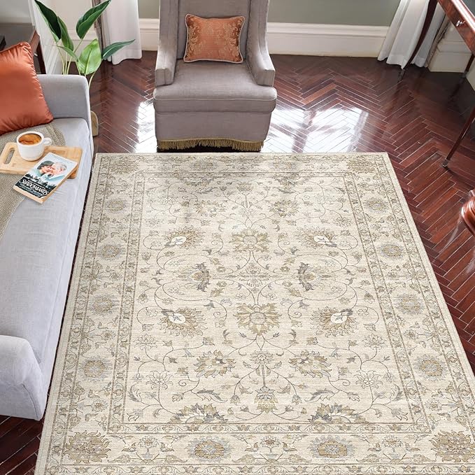 Machine Washable Soft Area Rug 8x10 with Non Slip Backing for Living Room,Floor Decoration Carpet Mat Area Rugs 8x10 Clearance Bedroom Rug for Living Room (Beige Gold, 8X10FT)……