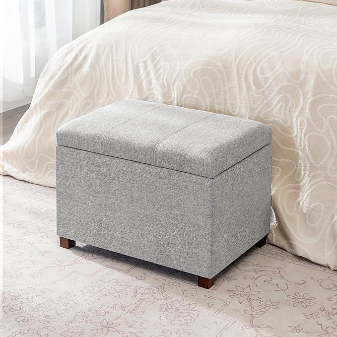 Joveco 24" Linen Storage Ottoman Bench, Rectangle Foot Rest Stool for Living Room, Bedroom, Entryway, Linen Gray