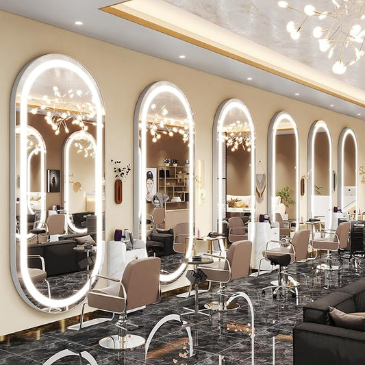 FENNIO Full Length Mirror with Lights, 80" x 36" LED Full Body Mirror, Oval Wall Mounted Hanging Mirror with Lights for Bedroom, Salon, 3 Color Lighting, Tempered Glass