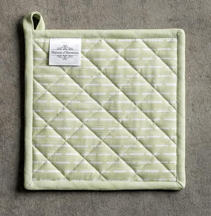 Maison d' Hermine Pot Holders set 100% Cotton Heat Resistant Potholders 8" x 8" Hot Pads with Loop BBQ, Cooking, Baking, Grilling, Kitchen, Handling Hot Pans Spring/Summer (Pack of 2, Paradise Island)
