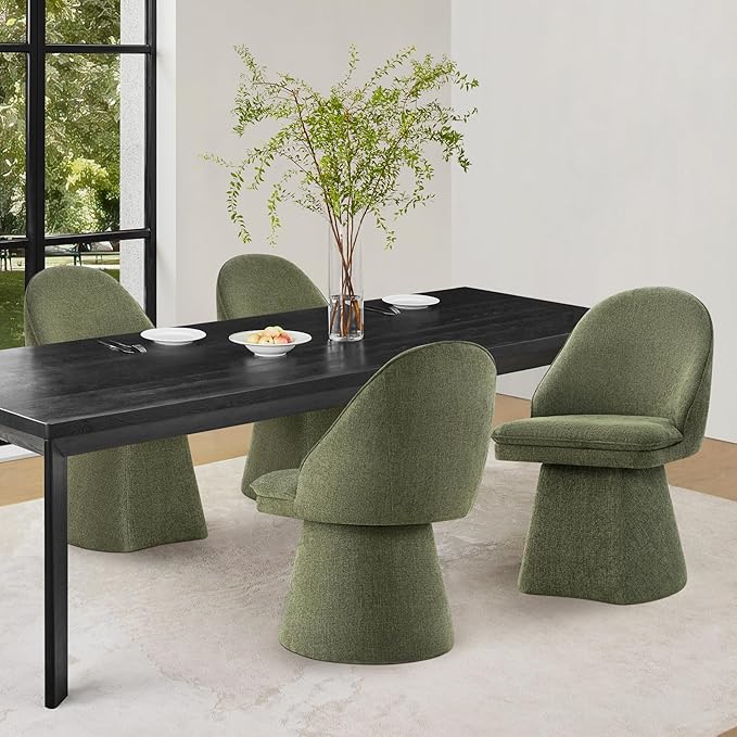 Swivel Dining Chairs Set of 2, Upholstered Mid Century Modern Deskchair with Round Back, Linen Fabric Kitchen Chairs for Dining Room, Bedroom, Dressing Room, Moss Green