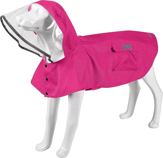 Waterproof Dog Raincoat, Adjustable Reflective Lightweight Pet Rain Clothes with Poncho Hood (Medium, Dark Pink)