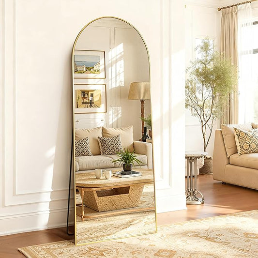 Full Length Mirror 56"x21" - Arched Floor Standing Body Mirror with Aluminum Frame,Leaning Hanging for Bedroom Cloakroom Living Room Gold