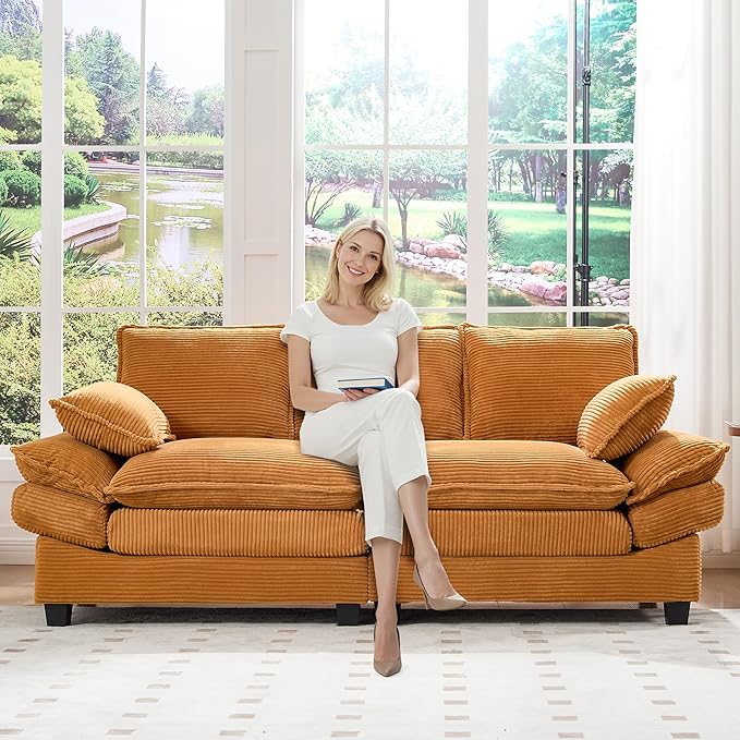 83" Loveseat Sofa, Cloud Couches for Living Room, Comfy Corduroy Couch with Deep Seat, Love Seat Couches for Bedroom, Apartment and Office, Easy Assemble for Small Space (Yellow)