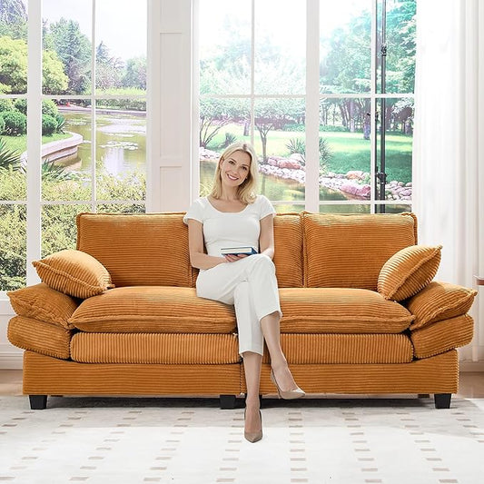 83" Loveseat Sofa, Cloud Couches for Living Room, Comfy Corduroy Couch with Deep Seat, Love Seat Couches for Bedroom, Apartment and Office, Easy Assemble for Small Space (Yellow)