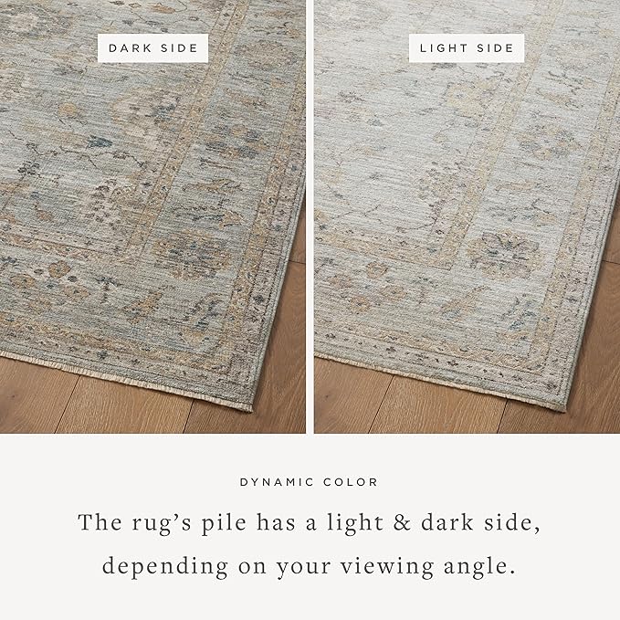 Loloi Magnolia Home by Joanna Gaines Millie Collection MIE-02 Sky/Gold 2'-7" x 14', .25" Pile Height, Runner Rug