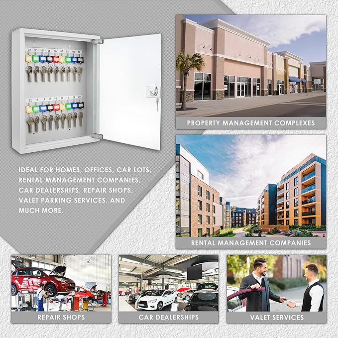 Barska Key Lock Box with Glass Door – Wall Mount Steel Key Cabinet Organizer with Labeled Hooks and Colored Key Tags for Home, Office, Property Management