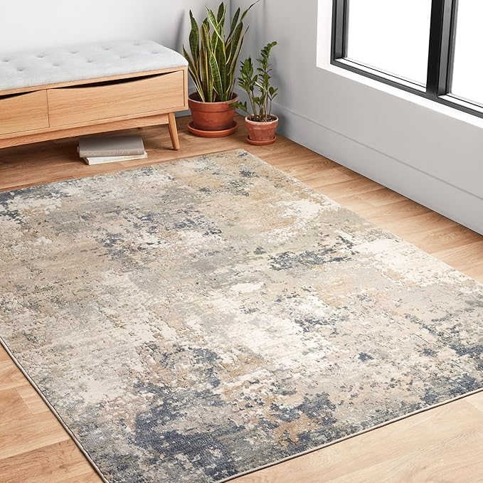 Loloi Teagan Collection TEA-06 Sand/Mist 5'-3" x 7'-6" Area Rug, Large, Soft Neutral Rug, High-Traffic for Living Room, Bedroom, Home Office, Dining Area