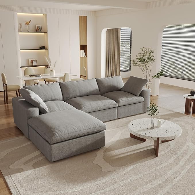 Cloud Modular Sectional Sofa with Storage Ottoman,120.45" L Shaped Couch for Living Room,Down Filled Convertible Couch Deep Seat for Office Apartment,Covers Washable&Replaceable (Gray)