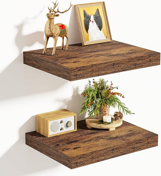 Vivelove 10 Inch Deep Floating Shelves 10 inch Long, 10 x 10 Wide Wall Shelves with Invisible Brackets, for Bedroom Bathroom Living Room Kitchen Office, Farmhouse Home Decor, Set of 2, Rustic Brown