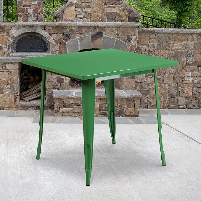 EMMA + OLIVER Commercial Grade 31.5" Square Green Metal Indoor-Outdoor Table