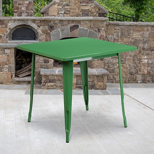 EMMA + OLIVER Commercial Grade 31.5" Square Green Metal Indoor-Outdoor Table